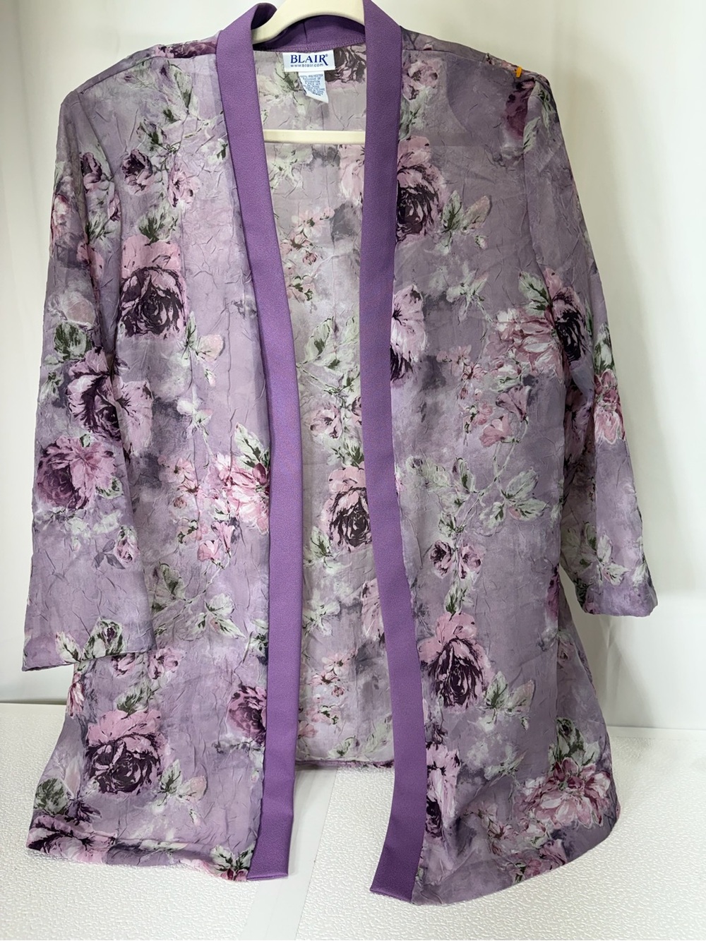 Blair Lavender Floral Sheer Kimono with Purple Trim 3838